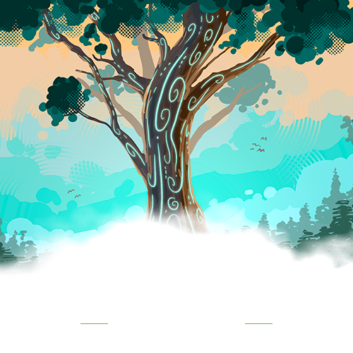 Capa da Canção da Árvore da Vida Eterna, com elementos da floresta mágica do Planeta Insano, um jogo de tabuleiro com massinha.