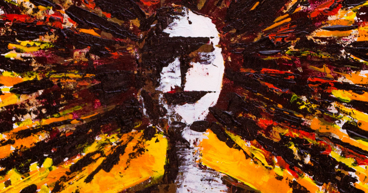 Banner da Galeria de Arte Planeta Insano apresentando a obra "Conexão Visceral" de Raphael Caram. A imagem mostra uma criatura sombria e biomecânica em um ambiente de ficção científica e horror gótico, convidando para conhecer a coleção completa de artistas.